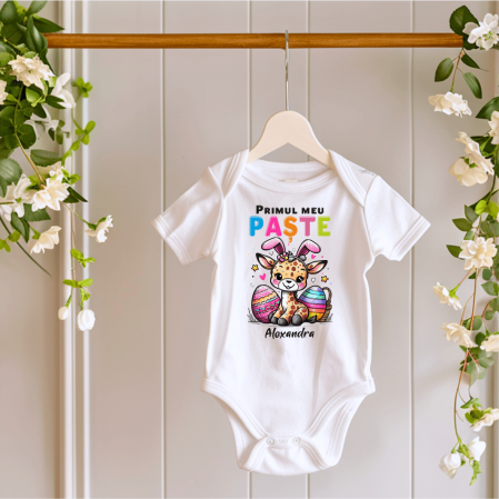 Body-uri personalizate Paște - Body personalizat - Primul meu Paște - Girafă - Model fetiță