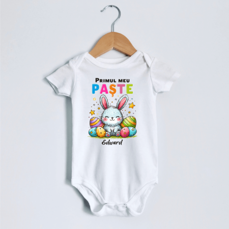 Body-uri personalizate Paște - Body personalizat - Primul meu Paște - Iepuraș - Model băiat - M1