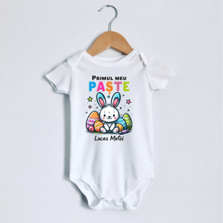 Body-uri personalizate Paște - Body personalizat - Primul meu Paște - Iepuraș - Model băiat - M3
