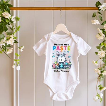 Body-uri personalizate Paște - Body personalizat - Primul meu Paște - Iepuraș - Model băiat - M5