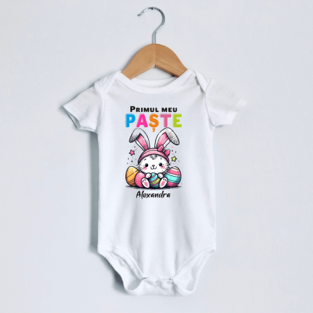 Body-uri personalizate Paște - Body personalizat - Primul meu Paște - Iepuraș - Model fetiță - M2