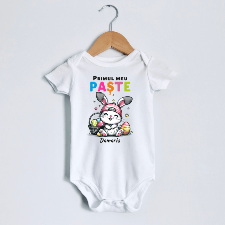 Body-uri personalizate Paște - Body personalizat - Primul meu Paște - Iepuraș - Model fetiță - M3