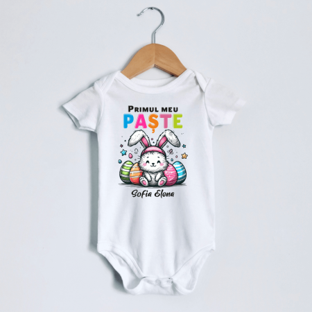 Body-uri personalizate Paște - Body personalizat - Primul meu Paște - Iepuraș - Model fetiță - M4