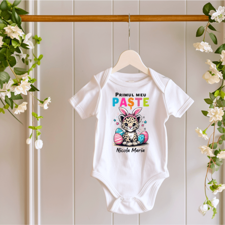 Body-uri personalizate Paște - Body personalizat - Primul meu Paște - Leopard - Model fetiță