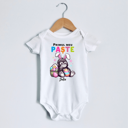 Body-uri personalizate Paște - Body personalizat - Primul meu Paște - Maimuță - Model fetiță