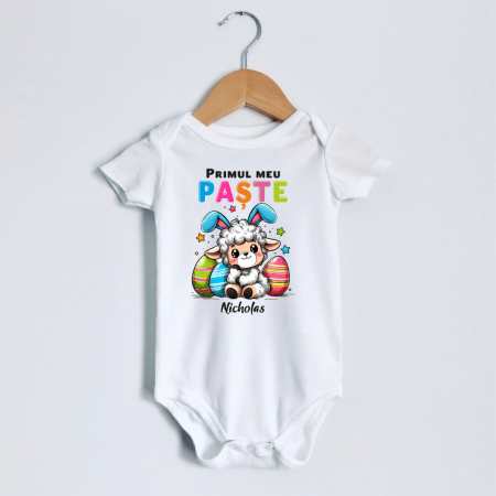Body-uri personalizate Paște - Body personalizat - Primul meu Paște - Oiță - Model băiat - M1