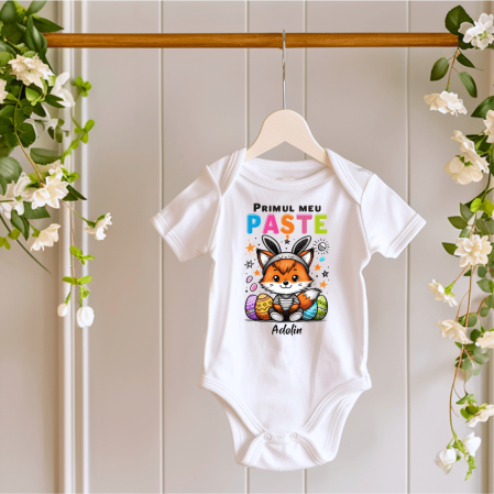 Body-uri personalizate Paște - Body personalizat - Primul meu Paște - Vulpe - Model băiat