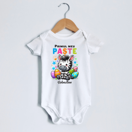 Body-uri personalizate Paște - Body personalizat - Primul meu Paște - Zebră - Model băiat