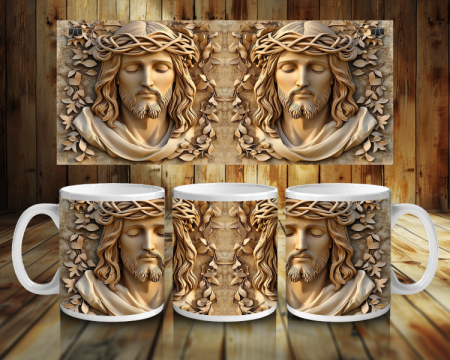 Cadouri creștine - Cană albă personalizată cu Chipul lui Isus