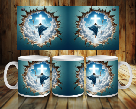 Cadouri creștine - Cană albă personalizată cu Isus urcând spre lumină