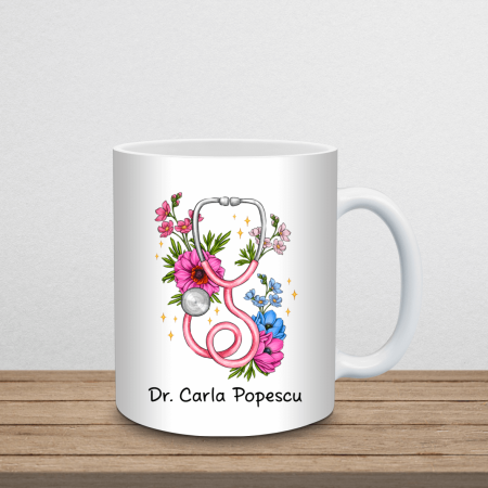 Cani albe - Cana albă personalizată cu nume și mesaj - Pentru dcotor - M1