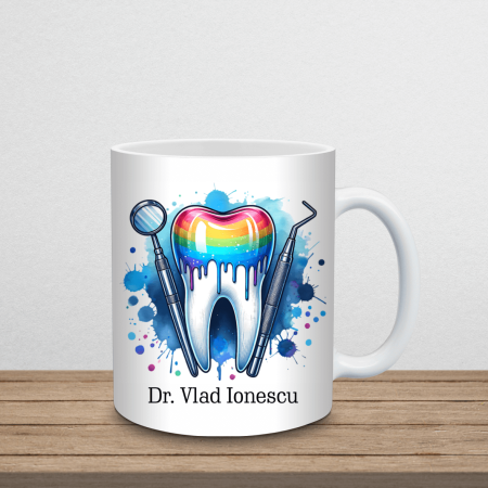 Cani albe - Cana albă personalizată cu nume și mesaj - Pentru dentist