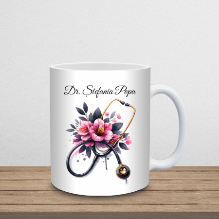 Cani albe - Cana albă personalizată cu nume și mesaj - Pentru doctor - M2