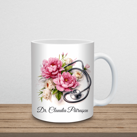 Cani albe - Cana albă personalizată cu nume și mesaj - Pentru doctor - M3