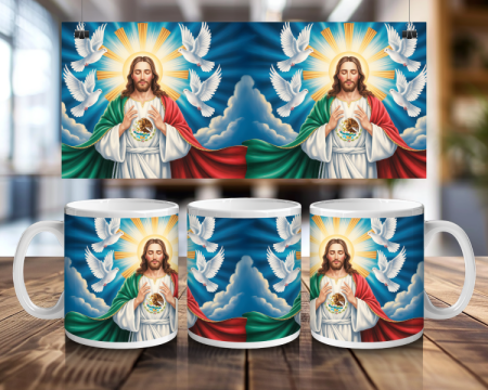 Cadouri creștine - Cană albă personalizată - Iisus – Pace și Protecție Divină