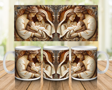 Cadouri creștine - Cană albă personalizată - Sfânta Familie – Iubire și Binecuvântare