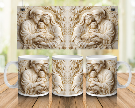 Cadouri creștine - Cană albă personalizată - Sfânta Familie – Iubirea Divină