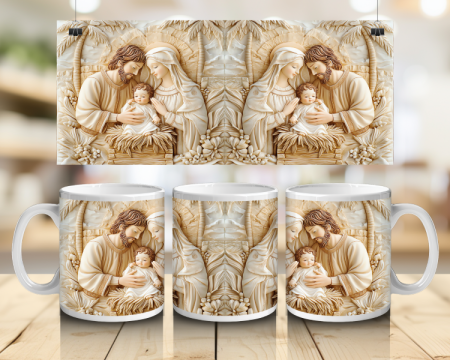 Cadouri creștine - Cană albă personalizată - Sfânta Familie stil clasic