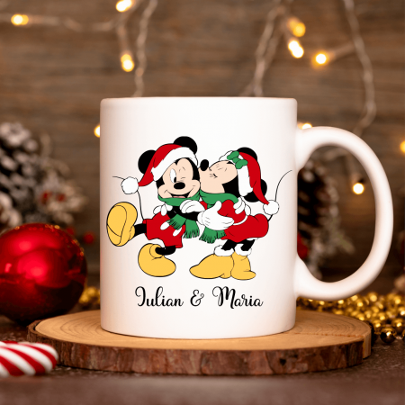 Căni personalizate - Cană personalizată - Crăciun - Mickey & Minnie - Model 2