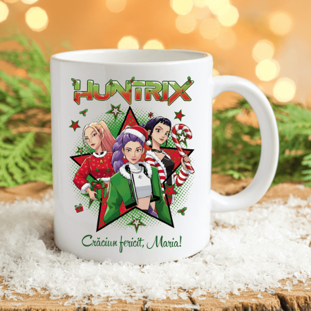 Căni personalizate pentru copii - Cană personalizată cu nume - Huntrix - Crăciun - M1