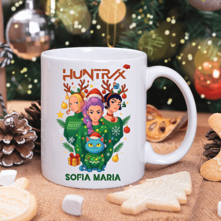 Cadouri de Sărbători - Cană personalizată cu nume - Huntrix - Crăciun - M2