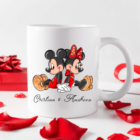 Căni personalizate - Cană personalizată - Minnie & Mickey - Nume - Model 1