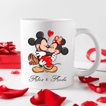 Căni personalizate - Cană personalizată - Minnie & Mickey - Nume - Model 4