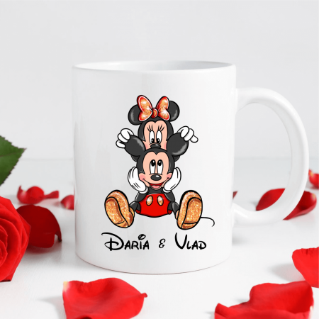 Căni personalizate - Cană personalizată - Minnie & Mickey - Nume - Model 5