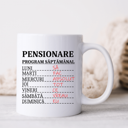 Cani albe - Cană personalizată - Program pensionare - Model 2