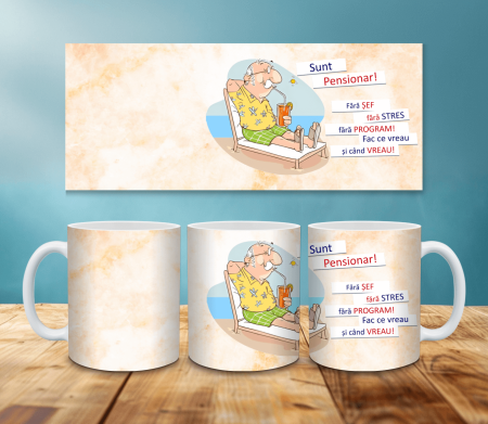 Cani albe - Cană personalizată - Sunt pensionar - M9