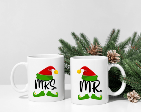 Căni personalizate pentru cuplu - Căni personalizate pentru cuplu - Crăciun - Elfi - Mr. & Mrs.