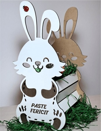 Decorațiuni Paște - Coșuleț din mdf alb(placaj) iepuraș - Paște