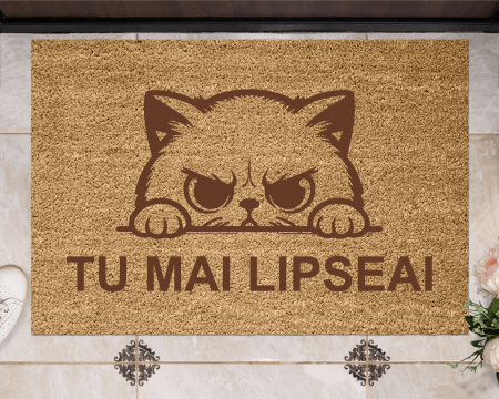 Alte cadouri personalizate - Covoraș intrare de exterior personalizat - Pisicuță - Tu mai lipseai