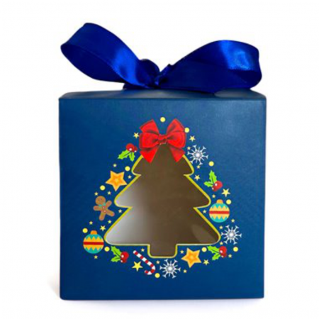 Ambalaje decorative - Cutie căni Crăciun cu fundă albastră