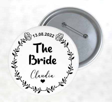 Insigne personalizate - Insignă personalizată - The bride - Nume - Dată