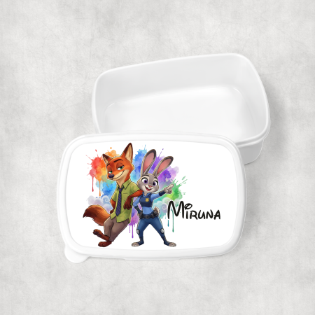 Cadouri pentru copii - Lunch box personalizat cu nume - Zootopia - Nick și Judy - M1