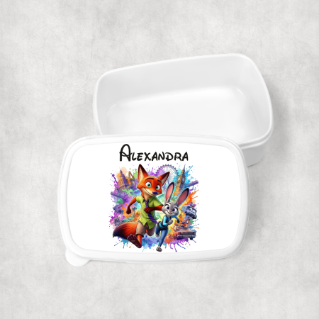 Cadouri pentru copii - Lunch box personalizat cu nume - Zootopia - Nick și Judy - M2