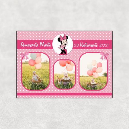 Mărturii magnetice fetițe - Mărturie magnet botez - 3 poze - Minnie Mouse