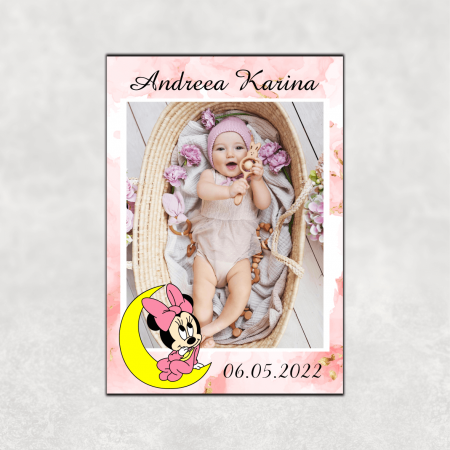 Botez - Mărturie magnet botez - Baby Minnie Mouse - Lună