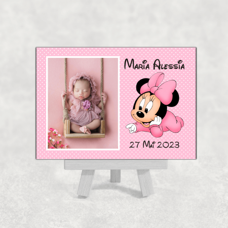 Mărturii magnetice fetițe - Mărturie magnet botez - Baby Minnie - Nume - Dată