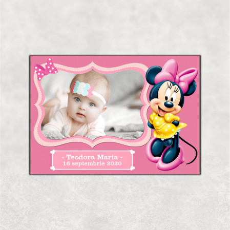 Mărturii magnetice fetițe - Mărturie magnet botez - Minnie Mouse