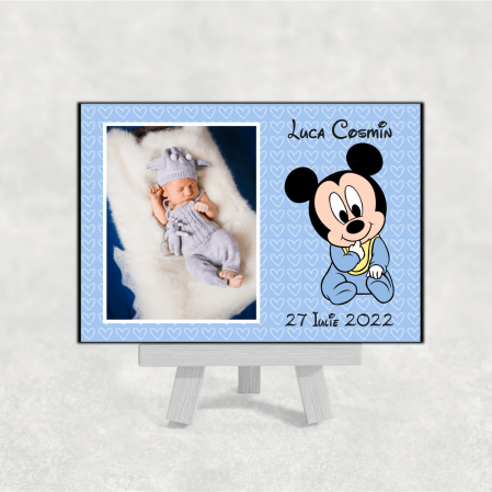 Mărturii magnetice băieți - Marturie magnet botez - Baby Mickey - Nume - Dată - Model 6