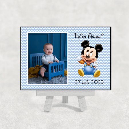 Mărturii magnetice băieți - Marturie magnet botez - Baby Mickey - Nume - Dată - Model 8