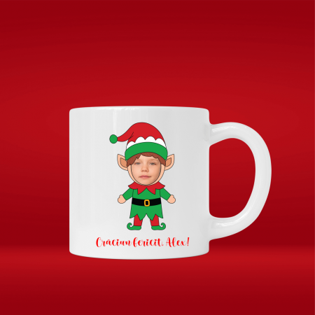 Cadouri de Sărbători - Mini cană personalizată cu poză - Spiriduș - Model băiat