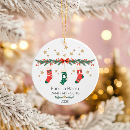 Ornament acril alb rotund pentru brad personalizat cu nume [1]