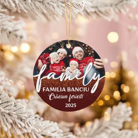 Ornament acril alb rotund pentru brad personalizat cu poză și mesaj - Family [4]