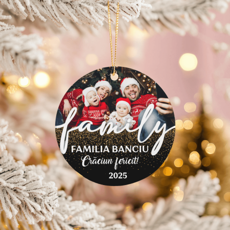 Ornament acril alb rotund pentru brad personalizat cu poză și mesaj - Family [1]