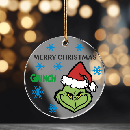Globuri personalizate - Ornament acril transparent pentru brad cu mesaj - Grinch