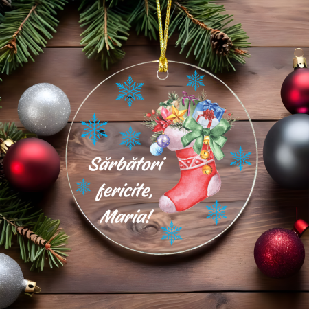 Globuri personalizate - Ornament acril transparent pentru brad personalizat cu mesaj