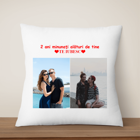 Textile personalizate - Pernă personalizată cu 2 poze şi text